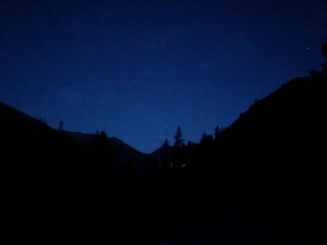 Between nighttime and dawn at the beginning of our trek.